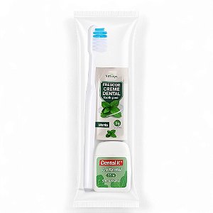 500 Kits Escova Dental com Creme Dental 3g + Fio Dental 25m Embalado