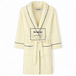 Roupão de Microfibra Sonhare – Kimono Off-White com Acabamento Premium