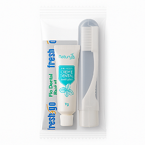 Kit Higiene Bucal com Escova TRIP + Creme Dental 7g + Fio Dental Sachê 45cm