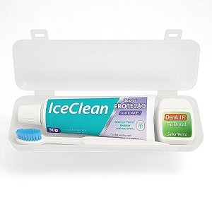 Kit Dental Completo com Estojo – IceClean 50g + Escova + Fio Dental 25m | Ideal para Viagens