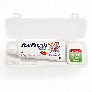 Kit Dental Viagem Infantil – Escova + Creme dental 50g + Fio Dental 25m | Ideal para Viagens
