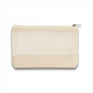 Necessaire Algodão Cru Eco Friendly 20x13cm Com Tela Frontal Bege Lisa