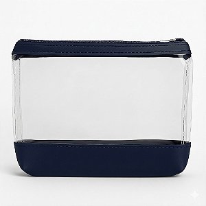 Nécessaire Transparente com Base Azul Marinho | Para Kit Higieme, Maquiagens (19x13cm)