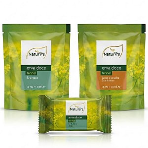 100 Kits Amenities Erva Doce Hotel Pousada - Shampoo e Condicionador 30ml + Sabonete 13g