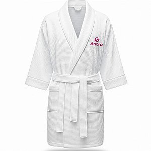 Kit 12 Roupão Personalizado Teka Piquet Favo - Branco (Tamanho G) - Com Bordado Exclusivo
