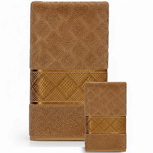 Kit Toalha Capri 100% Algodão | Banho e Rosto Marrom Ouro Luxo