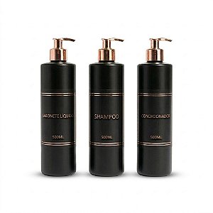 Kit Lavabo Luxo - 3 Frascos Porta Shampoo, Condicionador e Sabonete Líquido