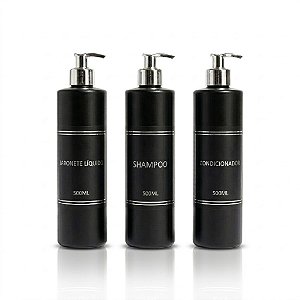 Kit Lavabo Luxo - 3 Frascos Porta Shampoo, Condicionador e Sabonete Líquido