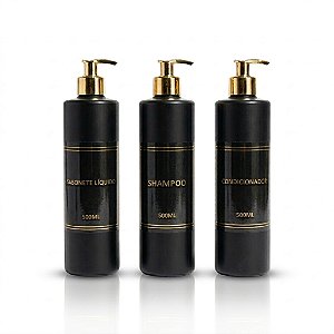 Kit Lavabo Luxo - 3 Frascos Porta Shampoo, Condicionador e Sabonete Líquido