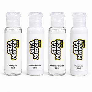 50 Kits Amenities Personalizado 35ml Wegreen – Shampoo, Condicionador, Sabonete Líquido e Hidratante