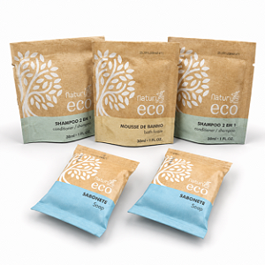 Kit Amenities Eco Sustentável Wegreen – 5 Itens | Shampoo 2 em 1, Mousse de Banho e Sabonetes