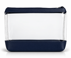 Kit 10 Nécessaire Transparente com Base Azul Marinho | Para Kit Higiene, Maquiagens (19x13cm)