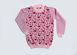Blusa infantil / juvenil jacquard coração