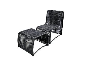 Poltrona Rennes slim com puff extensor em corda náutica e alumínio by DeckDecor