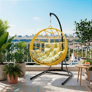 Balanço redondo em fibra com suporte desmontável