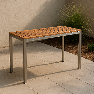 Mesa 120x50x110 - Tampo em Madeira e estrutura alumínio