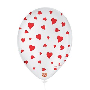 Balão Decorado Corações 9" Branco Polar