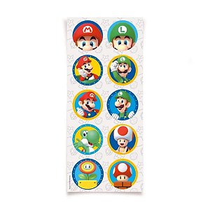 Adesivo Redondo - Festa Super Mario - 30 unidades