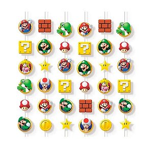 Super Mario Bros - Cortina Decorativa - 06 Unidades - 36 Peças