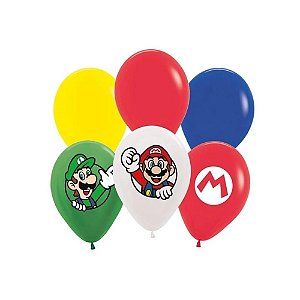 Super Mario - Balão Latex - 06 Unidades Lisas - 06 Unidades Estampados