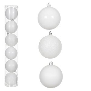 BOLA NATAL EM TUBO MISTA C/6 UND (BRANCO) 8cm (FLORARTE) Vol. 10