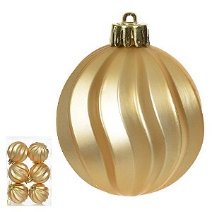 BOLA DECORADA NATAL C/6 UNIDADES PVC (DOURADO) 6cm (FLORARTE) Vol. 37