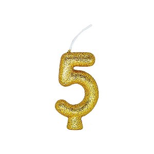Vela Dourada Glitter Numero 5