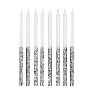 VELA PALITO METADE GLITTER C/6 PRATA