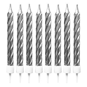 VELA PALITO ESPIRAL METALIZADA C/10 PRATA