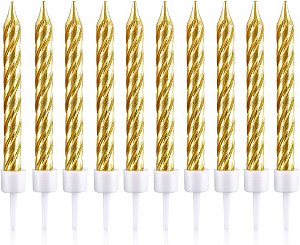 VELA PALITO ESPIRAL METALIZADA C/10 OURO