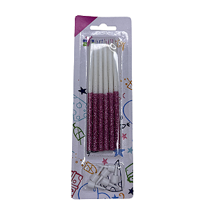 VELA PALITO METADE GLITTER C/6 ROSA