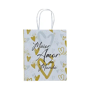 Sacola Kraft “Maior Amor do Mundo” – Branca com detalhes dourado e prata