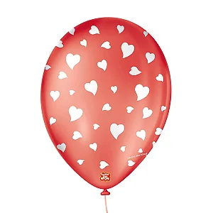 Balão de Festa Decorado – 9” (23 cm) – Corações Vermelho Quente – 25 unidades São Roque