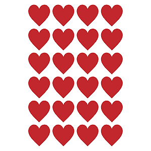 Cartela de Adesivos Coração – Vermelho – 24 unidades