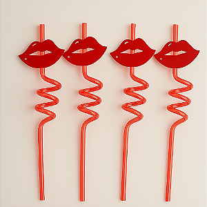 Canudo Espiral Rígido com Boca – Vermelho – 27cm – 4 unidades