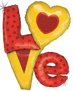 Balão Metalizado LOVE – Red Gold Holográfico – 39" (99cm) – 1 unidade