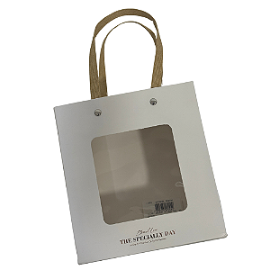 Sacola de Papel com Gaveta e Visor – Branca – 18x16,5x8,5 cm – 1 Unidade