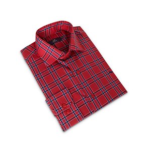  Camisa Regular Masculina Vermelho Xadrez/Colarinho Italiano