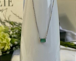 Gargantilha de  ouro branco com esmeralda de 45cm c/ ajuste 40cm