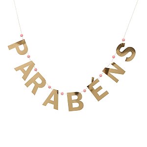 Dourado e Rosa - Guirlanda Parabens