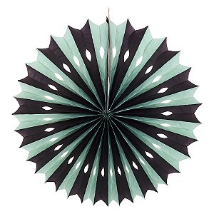 Verde Menta e Preto Listra - Leque