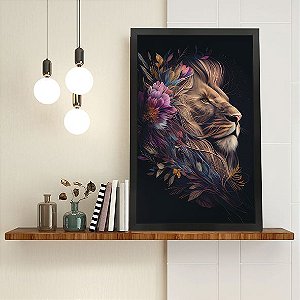 3D Leão em meio as Flores