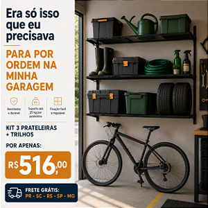 Kit 3 Prateleiras 90x30 + 2 Trilhos de 1m