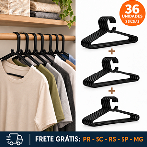 Kit 3 Dúzias Cabides Pretos Simples - 36 UND