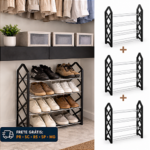 Kit 3 UND - Sapateira Compacta 24 Pares ABS Preta Cromada