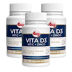 Kit 3uni Vita D3 + C + Zinco 60 Cáps 500mg - Vitafor