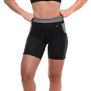Shorts Com Proteção Solar Sandy Fitness Cross - Feminina - Preto e Cinza