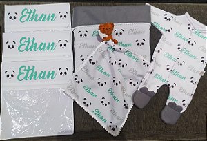 Kit Manta, Naninha, Macacão e 3 Saquinhos Maternidade, Oxfordine com Microfibra.