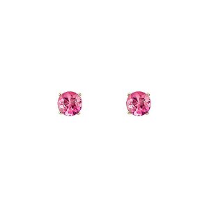 Brinco Solitário 4mm Turmalina Rosa - Joia em Ouro 18k