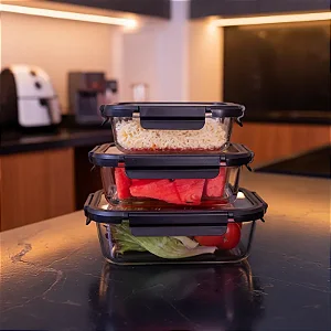 Meu Pote Kit Assadeiras de Vidro UrbanGlass 3 Peças 630ml/1L/1,5L